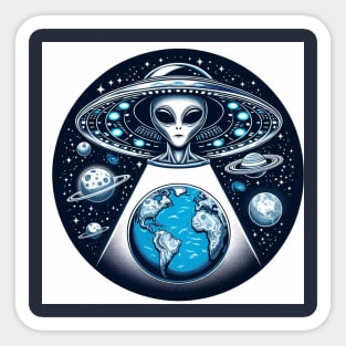 Grey Aliens in a UFO Sticker